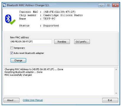 Bluetooth MAC Address Changer